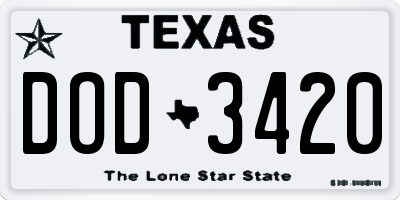 TX license plate DOD3420