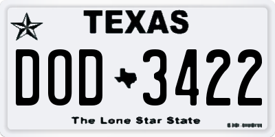 TX license plate DOD3422