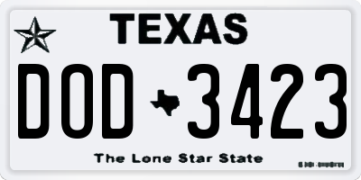 TX license plate DOD3423