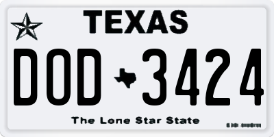 TX license plate DOD3424