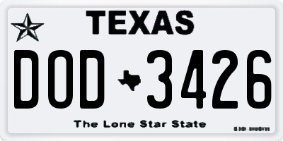 TX license plate DOD3426