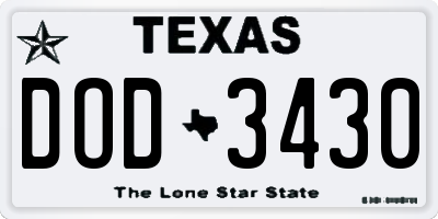 TX license plate DOD3430