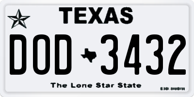 TX license plate DOD3432