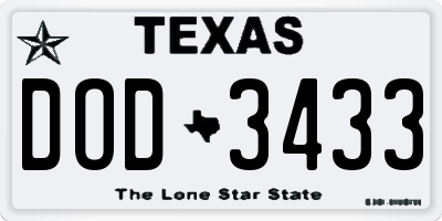 TX license plate DOD3433