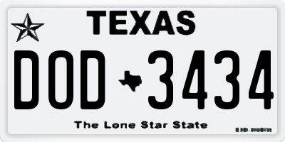 TX license plate DOD3434