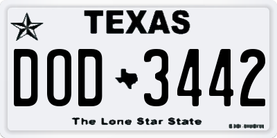 TX license plate DOD3442