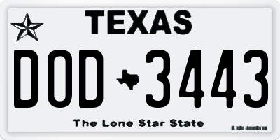 TX license plate DOD3443