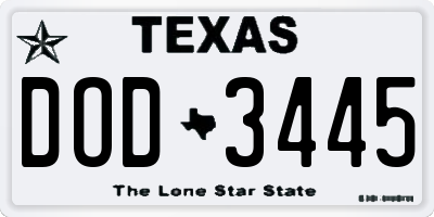 TX license plate DOD3445