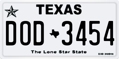 TX license plate DOD3454