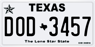TX license plate DOD3457