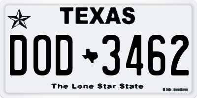 TX license plate DOD3462