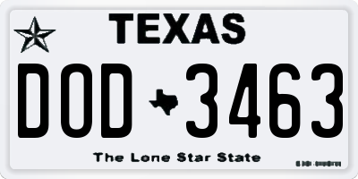 TX license plate DOD3463
