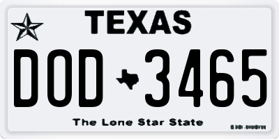 TX license plate DOD3465