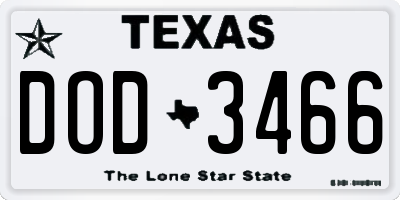 TX license plate DOD3466