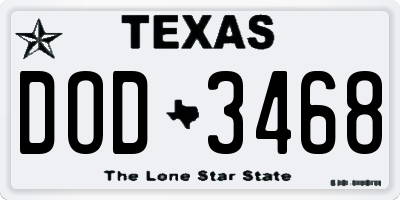 TX license plate DOD3468