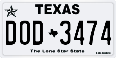 TX license plate DOD3474