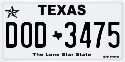 TX license plate DOD3475