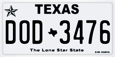 TX license plate DOD3476