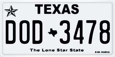 TX license plate DOD3478