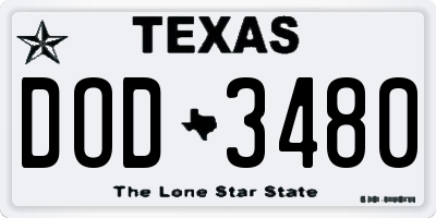 TX license plate DOD3480