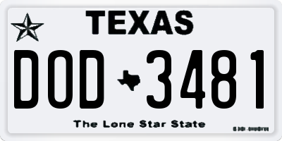 TX license plate DOD3481