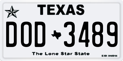 TX license plate DOD3489