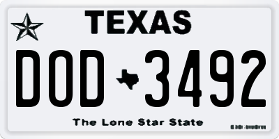 TX license plate DOD3492