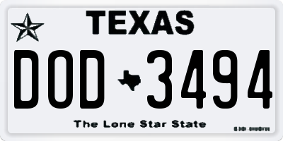 TX license plate DOD3494