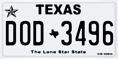TX license plate DOD3496