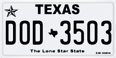 TX license plate DOD3503