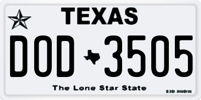 TX license plate DOD3505