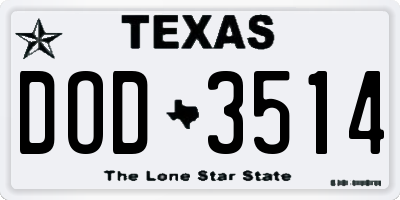 TX license plate DOD3514