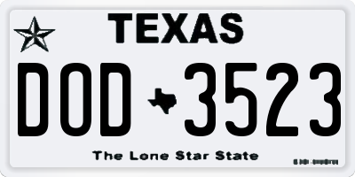TX license plate DOD3523