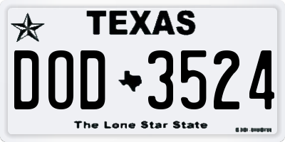 TX license plate DOD3524
