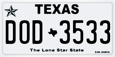 TX license plate DOD3533