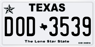 TX license plate DOD3539