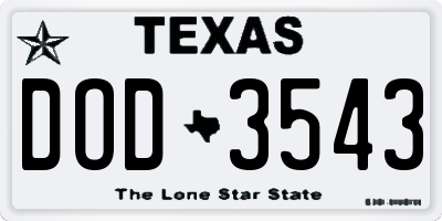 TX license plate DOD3543
