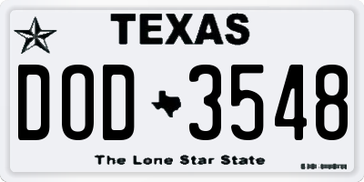 TX license plate DOD3548
