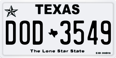 TX license plate DOD3549