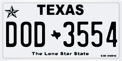 TX license plate DOD3554