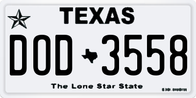 TX license plate DOD3558