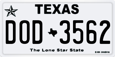 TX license plate DOD3562