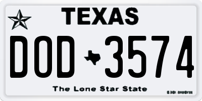 TX license plate DOD3574