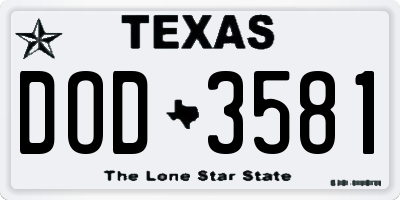 TX license plate DOD3581
