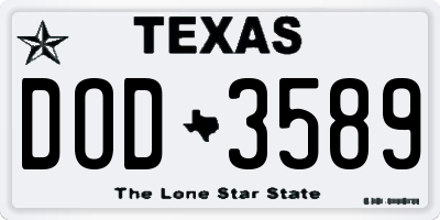 TX license plate DOD3589