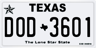 TX license plate DOD3601