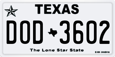 TX license plate DOD3602