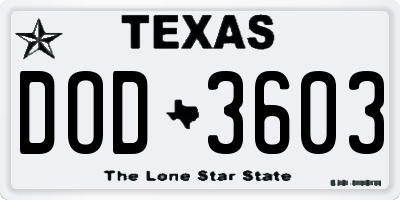 TX license plate DOD3603