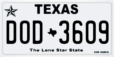 TX license plate DOD3609
