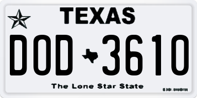 TX license plate DOD3610